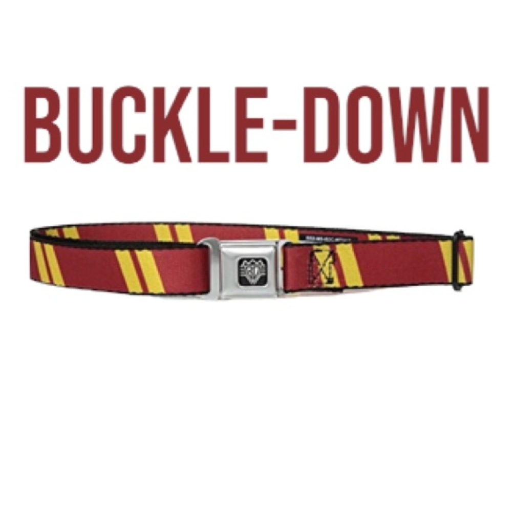 Buckle Down Kids Hash Mark Stripe Double Maroon/Gold Seatbelt Belt NWT